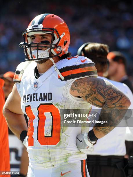 Fullback Danny Vitale of the Cleveland Browns watches the action from the sideline in the second quarter of a game on October 1, 2017 against the...