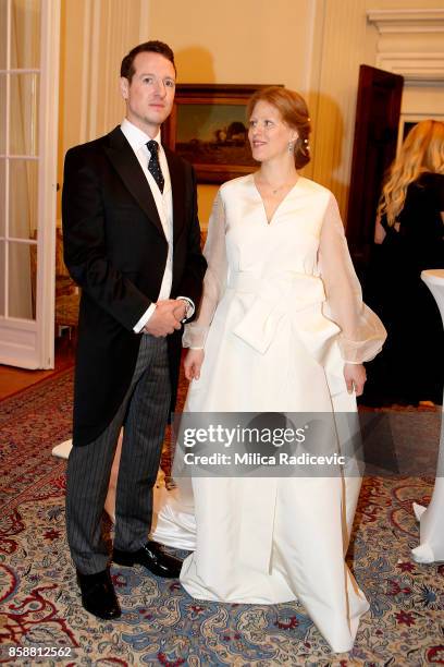 Prince Philip Of Serbia And Danica Marinkovic during their wedding at The White Palace on October 7, 2017 in Belgrade, Serbia.