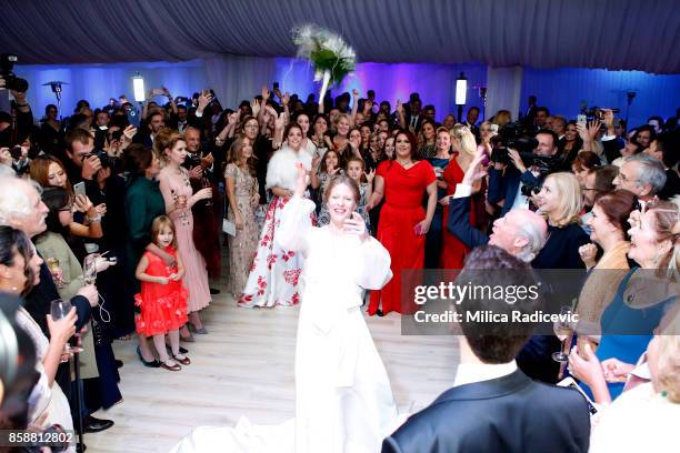 Prince Philip Of Serbia And Danica Marinkovic during their wedding at The White Palace on October 7, 2017 in Belgrade, Serbia.