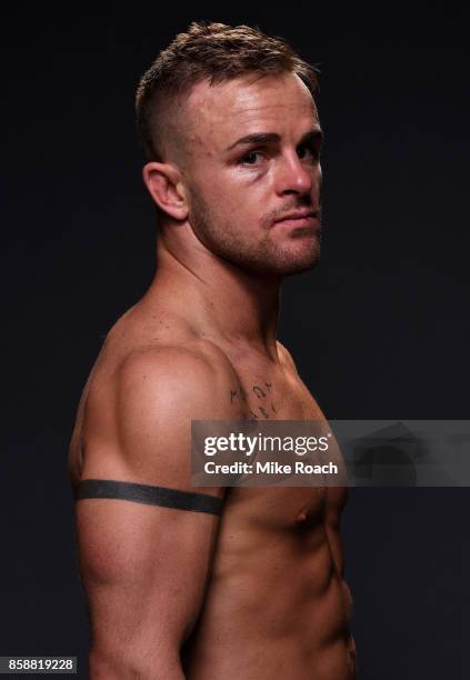 Cody Stamann poses for a portrait backstage after his victory over Tom Duquesnoy during the UFC 216 event inside TMobile Arena on October 7, 2017 in...