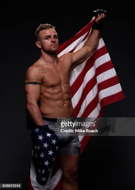 Cody Stamann poses for a portrait backstage after his victory over Tom Duquesnoy during the UFC 216 event inside TMobile Arena on October 7, 2017 in...