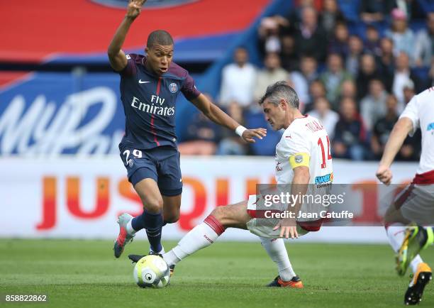 Kylian Mbappe of PSG, Jeremy Toulalan of Girondins de Bordeaux during the French Ligue 1 match between Paris Saint-Germain and FC Girondins de...