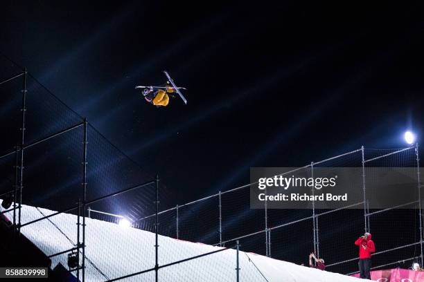 Antoine Adelisse of France performs during the Sosh Big Air finals on October 7, 2017 in Annecy, France.