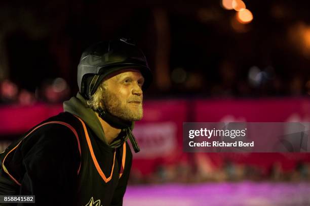 Tanner Hall of the USA is seen during the Sosh Big Air finals on October 7, 2017 in Annecy, France.