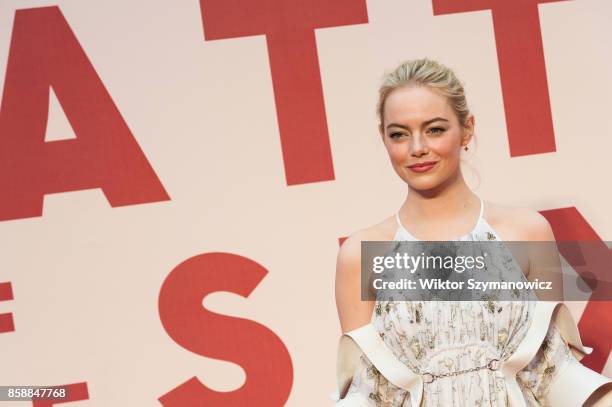 Emma Stone arrives for the European film premiere of "Battle of the Sexes" at Odeon Leicester Square during the 61st BFI London Film Festival...