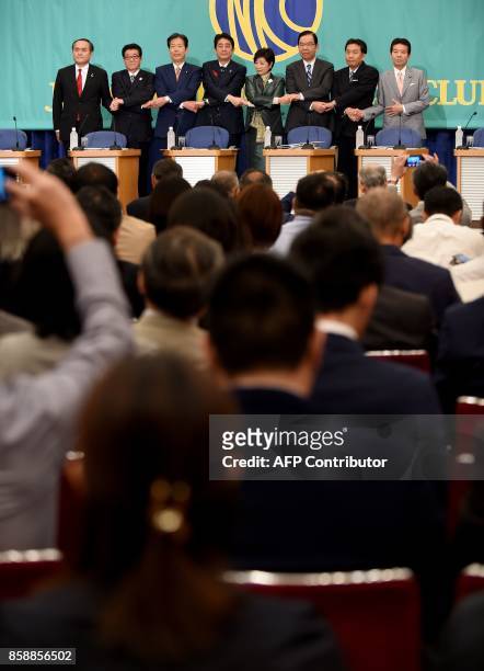 Leaders of Japan's political parties, from L-R: head of Social Democratic Party Tadatomo Yoshida, head of Japan Restoration Party Ichiro Matsui, head...