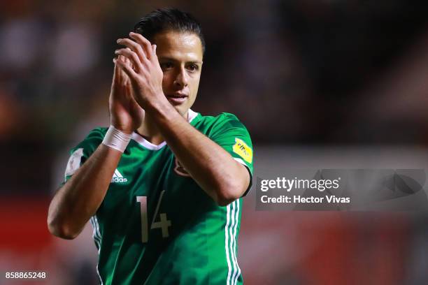 Javier Hernandez of Mexico claps during the match between Mexico and Trinidad & Tobago as part of the FIFA 2018 World Cup Qualifiers at Alfonso...