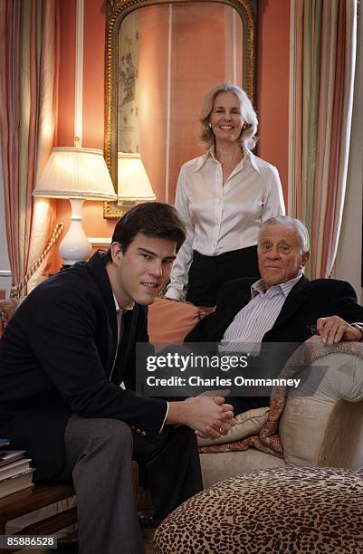 Writer Quinn Bradlee poses for a photo with his parents Ben Bradlee and Sally Quinn at their home on March 18, 2009 in Washington DC.