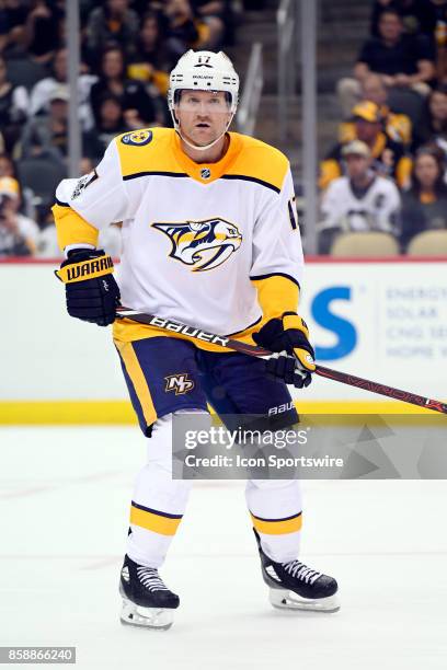 Nashville Predators Left Wing Scott Hartnell skates during the second period in the NHL game between the Pittsburgh Penguins and the Nashville...