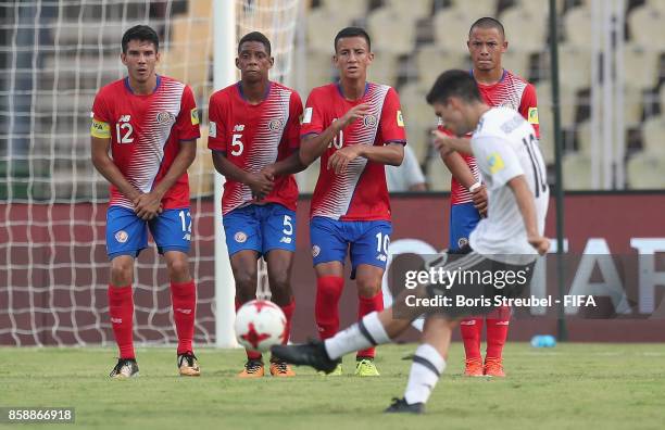 Elias Abouchabaka of Germany takes a free kick during the FIFA U-17 World Cup India 2017 group C match between Germany and Costa Rica at Pandit...