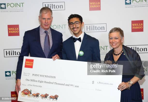 Michael Nutt, Kevin Contreras and Shelley Fischel at Point Honors Los Angeles 2017, benefiting Point Foundation, at The Beverly Hilton Hotel on...