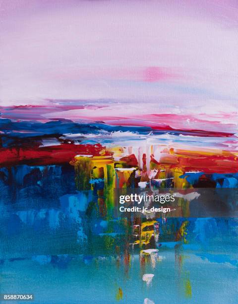 colorful sunset abstract painting - acrylic painting stock illustrations