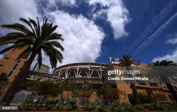 General view of the exterior of Petco Park before the start of the Los Angeles Dodgers against the San Diego Padres MLB game on April 9, 2009 at...