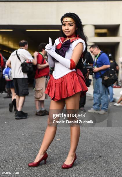 Comic Con cosplayer dressed as Sailor Moon poses during the 2017 New York Comic Con - Day 3 on October 7, 2017 in New York City.