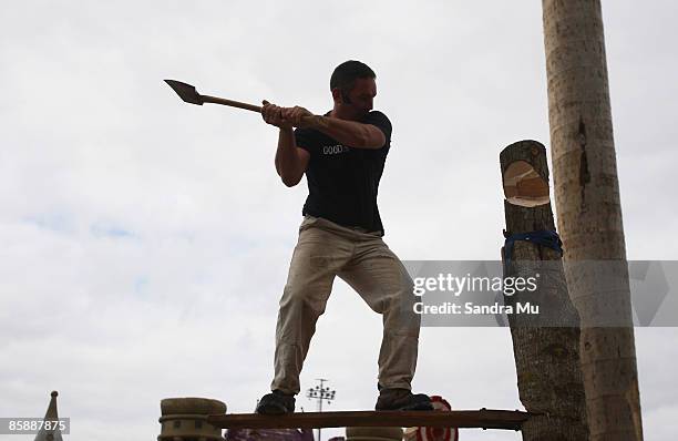 Lumber jack demonstrates his skills at the Royal Easter Show at the ASB Showgrounds on April 10, 2009 in Auckland, New Zealand.