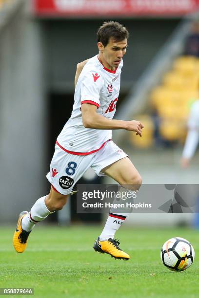 Isaias of Adelaide United in action during the round one A-League match between Wellington Phoenix and Adelaide United at Westpac Stadium on October...