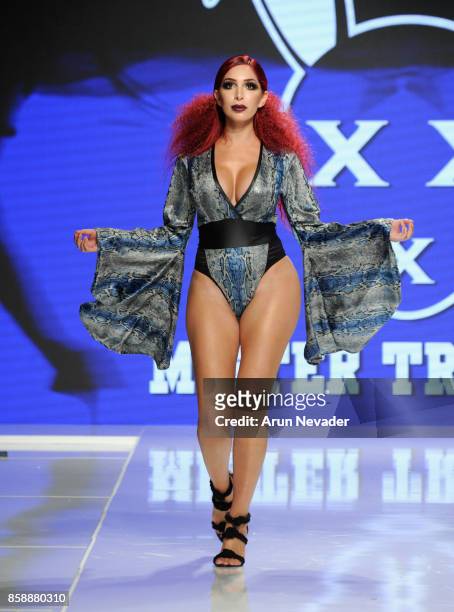 Farrah Abraham walks the runway wearing Mister Triple x at Los Angeles Fashion Week SS18 Art Hearts Fashion LAFW on October 7, 2017 in Los Angeles,...