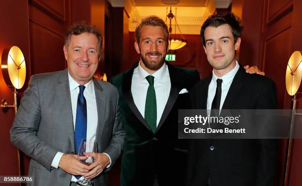 Piers Morgan, Chris Robshaw and Jack Whitehall attend Chris Robshaw and Camilla Kerslake's engagement party at Ten Trinity Square on October 7, 2017...