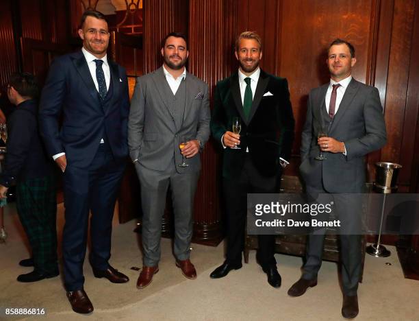 James Horwill, Will Collier, Chris Robshaw and Nick Evans attend Chris Robshaw and Camilla Kerslake's engagement party at Ten Trinity Square Private...