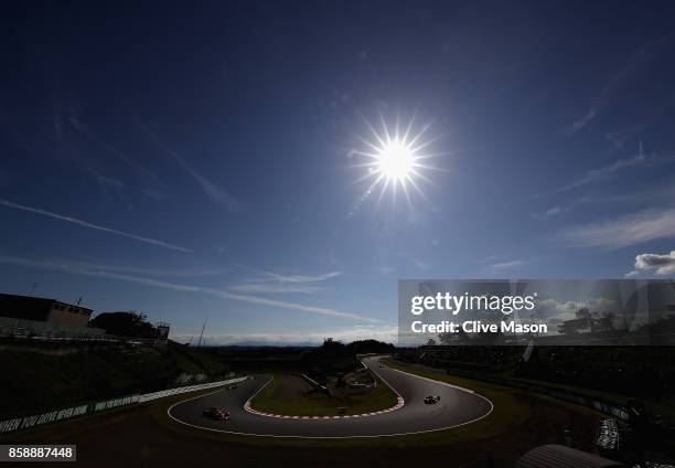 General view showing Kimi Raikkonen of Finland driving the Scuderia Ferrari SF70H on track during the Formula One Grand Prix of Japan at Suzuka...