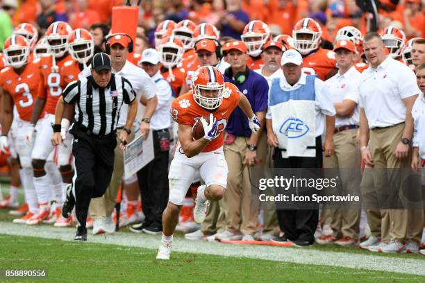 Clemson Tigers wide receiver Hunter Renfrow runs down the sideline Saturday during the ACC college football game between the Wake Forest Demon...