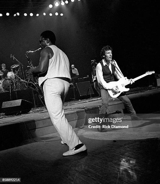 Atlanta The Big Man Clarence Clemons and Singer/Songwriter Bruce Springsteen of Bruce Springsteen & The E Street Band perform at The Fox Theater in...