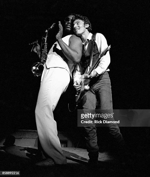 Atlanta The Big Man Clarence Clemons and Singer/Songwriter Bruce Springsteen of Bruce Springsteen & The E Street Band perform at The Fox Theater in...