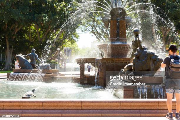 the archibald fountain in hyde park sydney australia - archibald fountain stock pictures, royalty-free photos & images