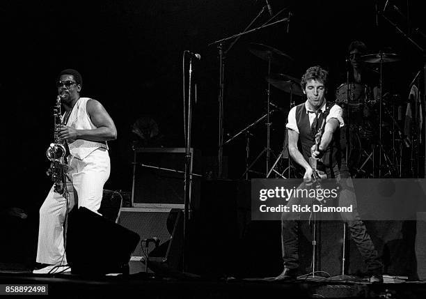 Atlanta The Big Man Clarence Clemons and Singer/Songwriter Bruce Springsteen of Bruce Springsteen & The E Street Band perform at The Fox Theater in...