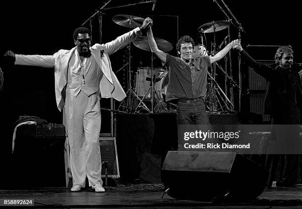 Atlanta The Big Man Clarence Clemons and Singer/Songwriter Bruce Springsteen of Bruce Springsteen & The E Street Band perform at The Fox Theater in...