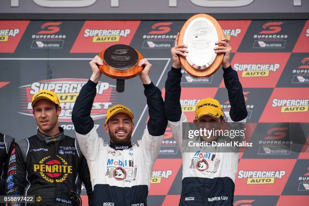 2nd place Scott Pye driver of the Mobil 1 HSV Racing Holden Commodore VF and Warren Luff driver of the Mobil 1 HSV Racing Holden Commodore VF...