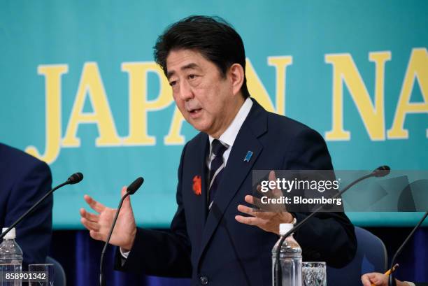 Shinzo Abe, Japan's prime minister and president of the Liberal Democratic Party , speaks during a debate with other party leaders ahead of the...