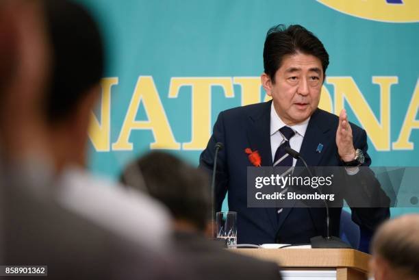 Shinzo Abe, Japan's prime minister and president of the Liberal Democratic Party , speaks during a debate with other party leaders ahead of the...