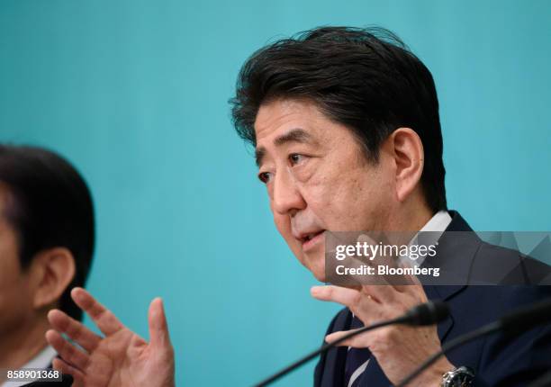 Shinzo Abe, Japan's prime minister and president of the Liberal Democratic Party , speaks during a debate with other party leaders ahead of the...