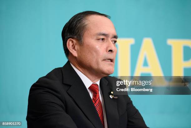 Tadatomo Yoshida, president of the Social Democratic Party, speaks during a debate with other party leaders ahead of the general election at the...