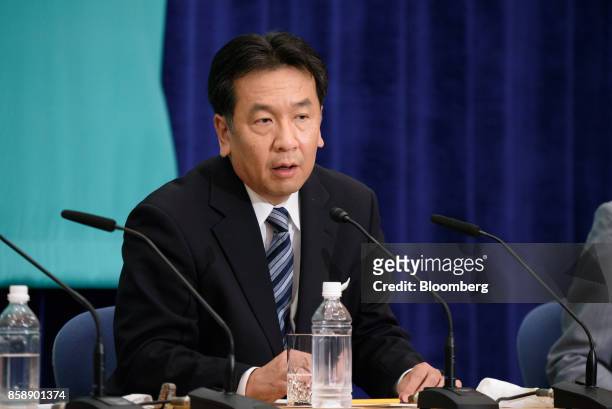 Yukio Edano, head of the Constitutional Democratic Party of Japan, speaks during a debate with other party leaders ahead of the general election at...