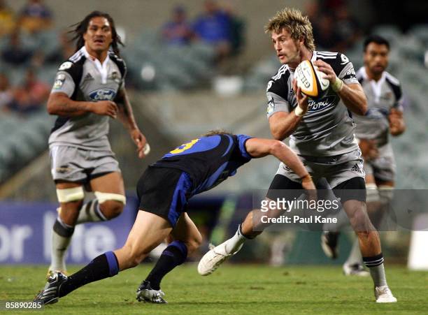 Cory Jane of the Hurricanes in action during the round nine Super 14 match between the Western Force and the Hurricanes at Subiaco Oval on April 10,...