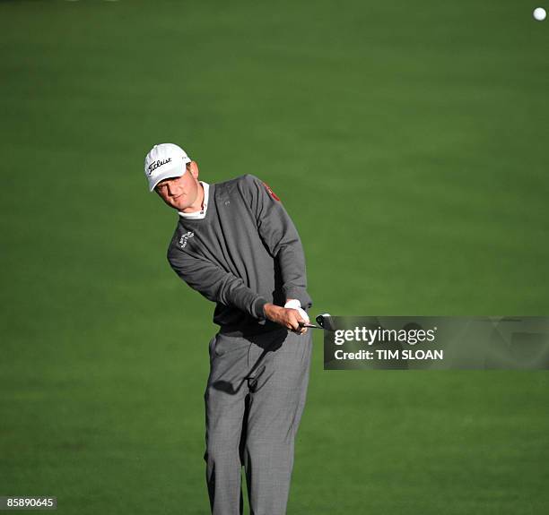 John Merrick of the US hits a shot on the second hole during the second round of the US Masters at the Augusta National Golf Club on April 10, 2009....