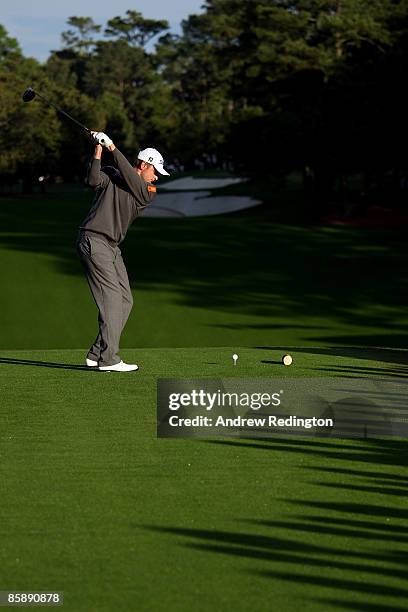 John Merrick hits his tee shot on the first hole during the second round of the 2009 Masters Tournament at Augusta National Golf Club on April 10,...