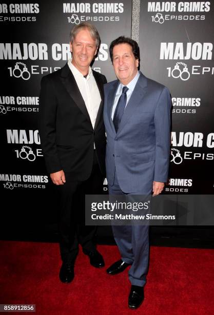 Michael M. Robin and Peter Roth at TNT's "Major Crimes" 100th episode celebration at 71Above on October 7, 2017 in Los Angeles, California.