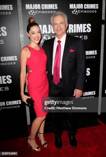 Tony Denison and guest at TNT's "Major Crimes" 100th episode celebration at 71Above on October 7, 2017 in Los Angeles, California.