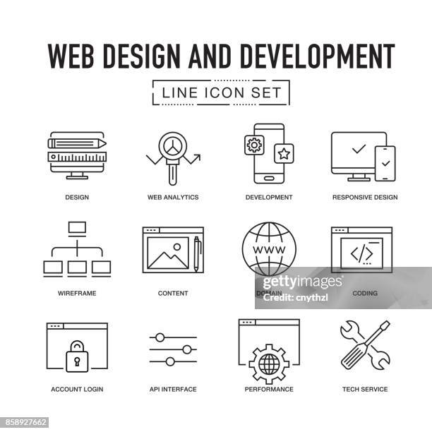 web design and development line icon set - future of media stock illustrations