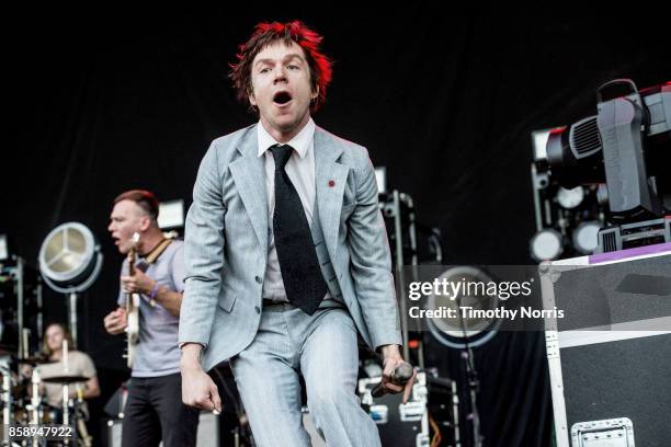 Brad Shultz and Matt Shultz of Cage the Elephant perform at Glen Helen Amphitheatre on October 7, 2017 in San Bernardino, California.