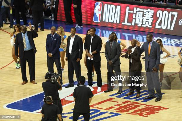 Legends Adonal Foyle, Jerome Williams, Rashard Lewis, Marcus Camby, Jason Richardson, Chauncey Billups and Dikembe Mutombo gets announced during a...