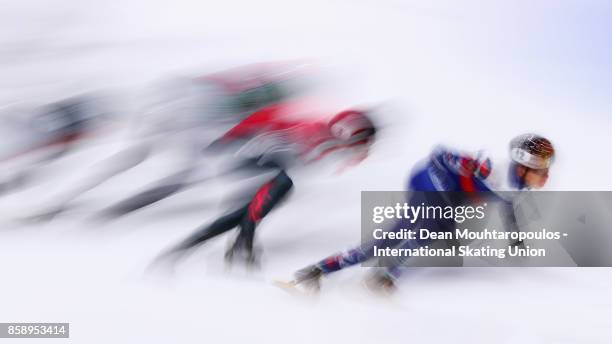 Semen Elistratov of Russia competes in the Mens 1000m Quarter Finals during the Audi ISU World Cup Short Track Speed Skating at Optisport...