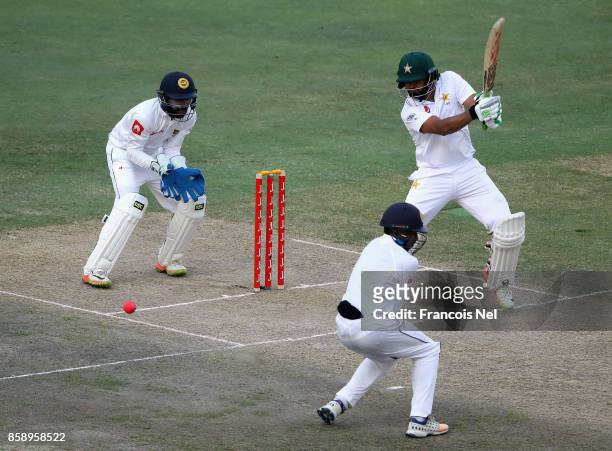 Azhar Ali of Pakistan bats during Day Three of the Second Test between Pakistan and Sri Lanka at Dubai International Cricket Ground on October 8,...