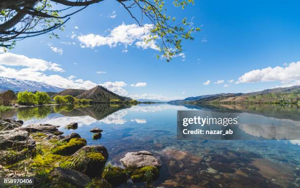 lake dunstan, südinsel, neuseeland. - lake dunstan stock-fotos und bilder