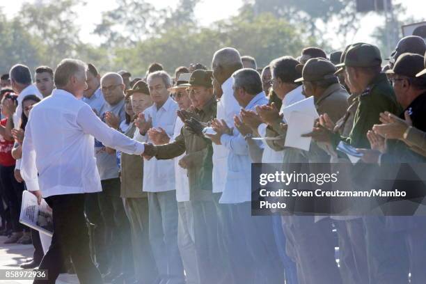 Cubas Vice-President Miguel Diaz-Canel is being greeted by Pesident Raul Castro after delivering a speech during apolitical act at the Plaza de la...