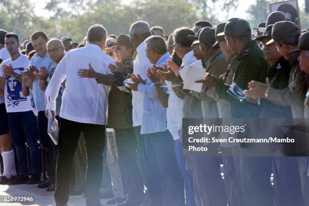 Cubas Vice-President Miguel Diaz-Canel is being greeted by Pesident Raul Castro after delivering a speech during apolitical act at the Plaza de la...