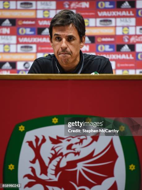 Cardiff , United Kingdom - 8 October 2017; Wales manager Chris Coleman during a press conference at Cardiff City Stadium in Cardiff, Wales.